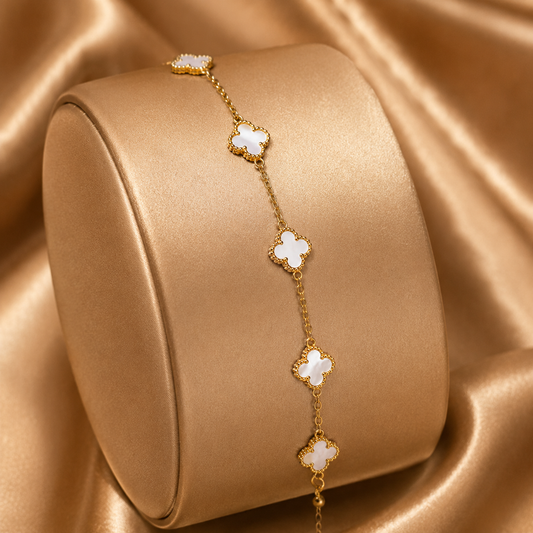Gold Mother-of-Pearl Clover & Bar Station Bracelet
