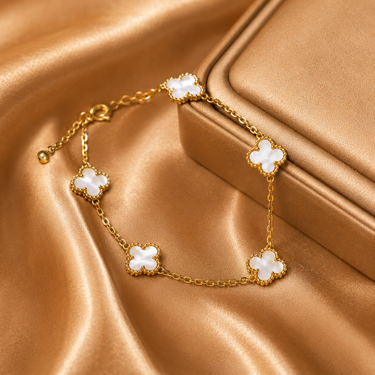 Gold Mother-of-Pearl Clover & Bar Station Bracelet