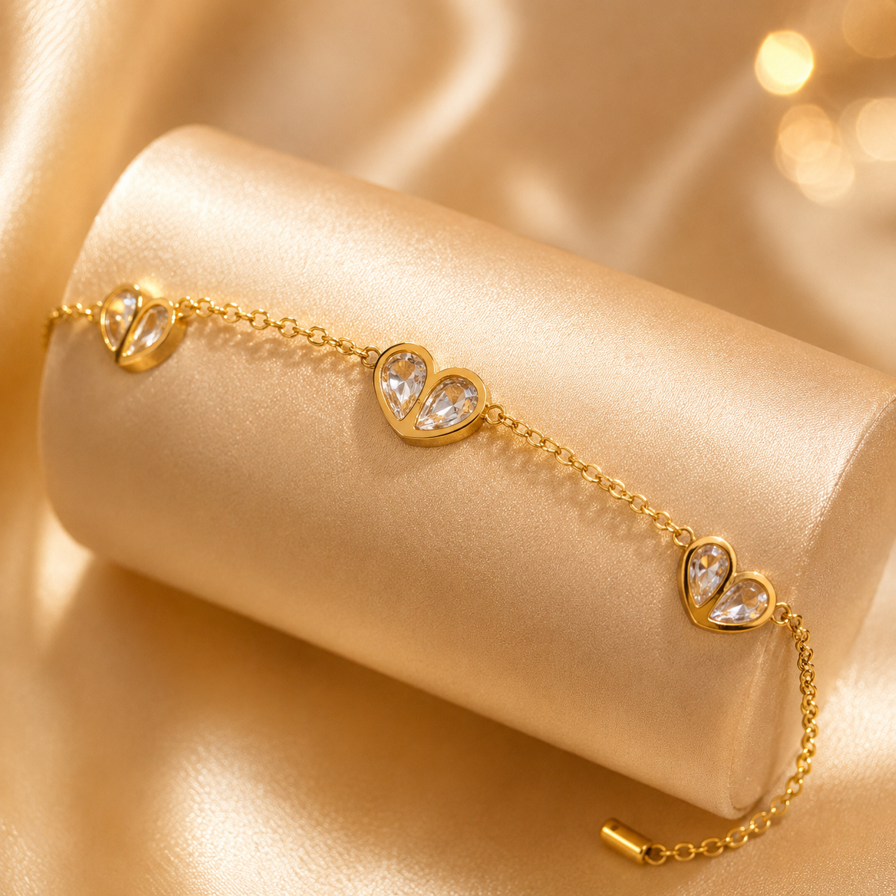Gold Kundan Teardrop Heart Station Chain Bracelet