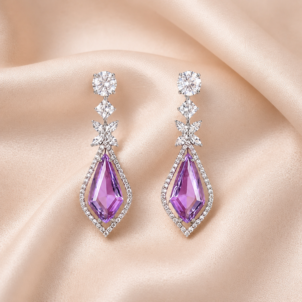 Amethyst Crystal Kite Drop Earrings
