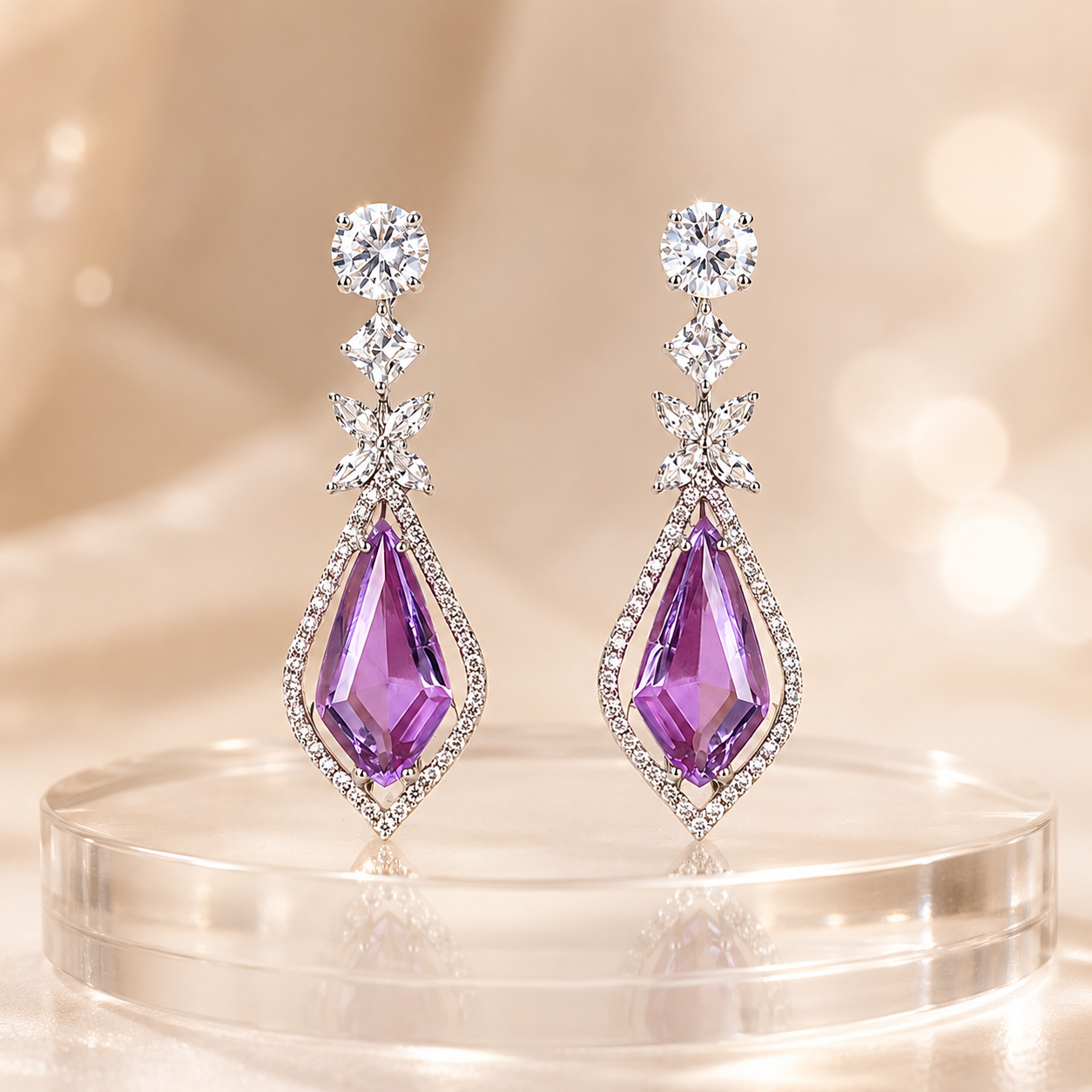 Amethyst Crystal Kite Drop Earrings