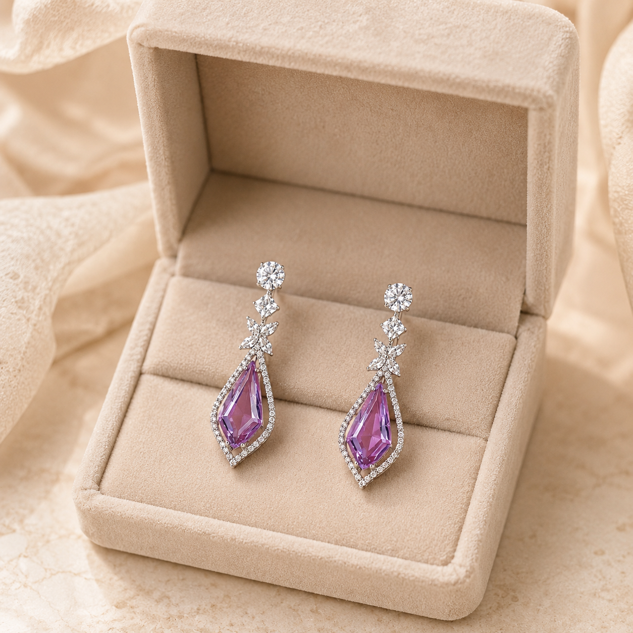 Amethyst Crystal Kite Drop Earrings