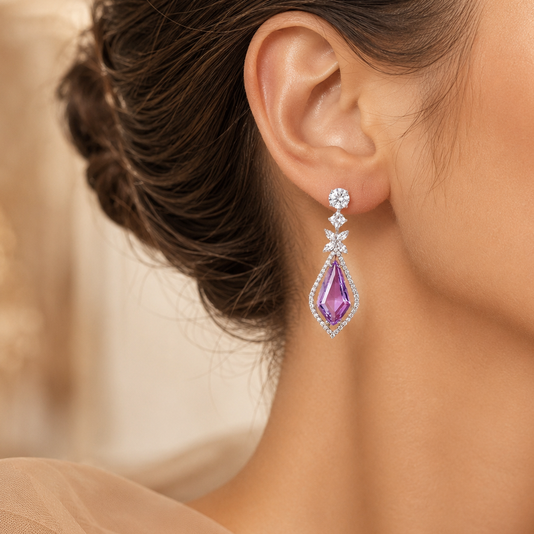Amethyst Crystal Kite Drop Earrings