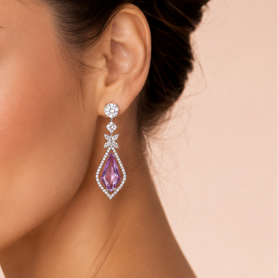 Amethyst Crystal Kite Drop Earrings