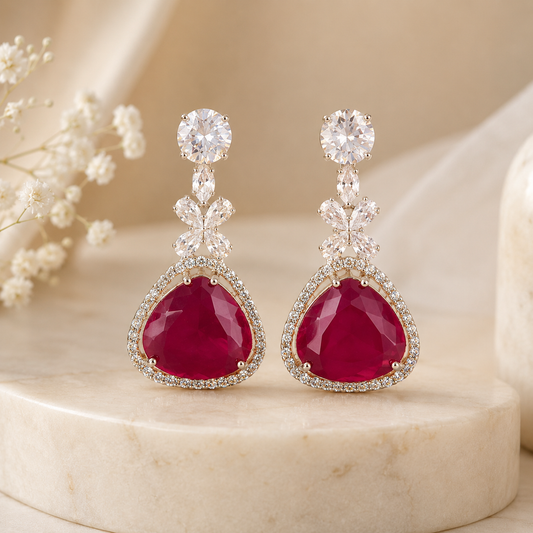 Ruby Crystal Triangle Drop Earrings