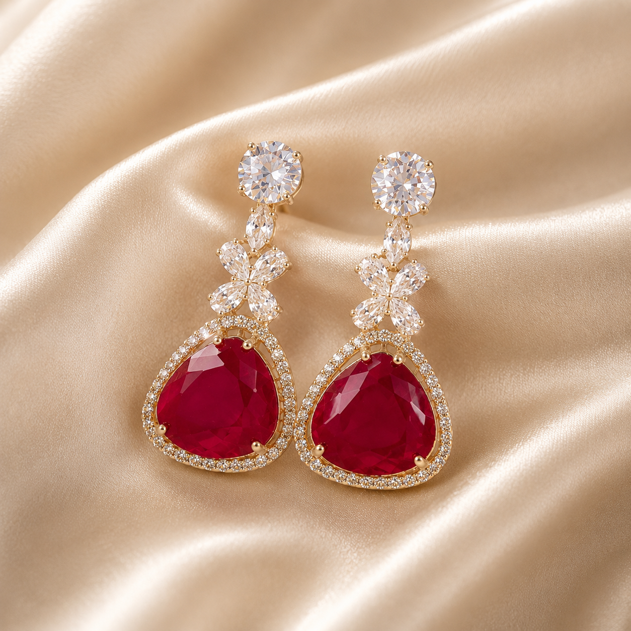 Ruby Crystal Triangle Drop Earrings
