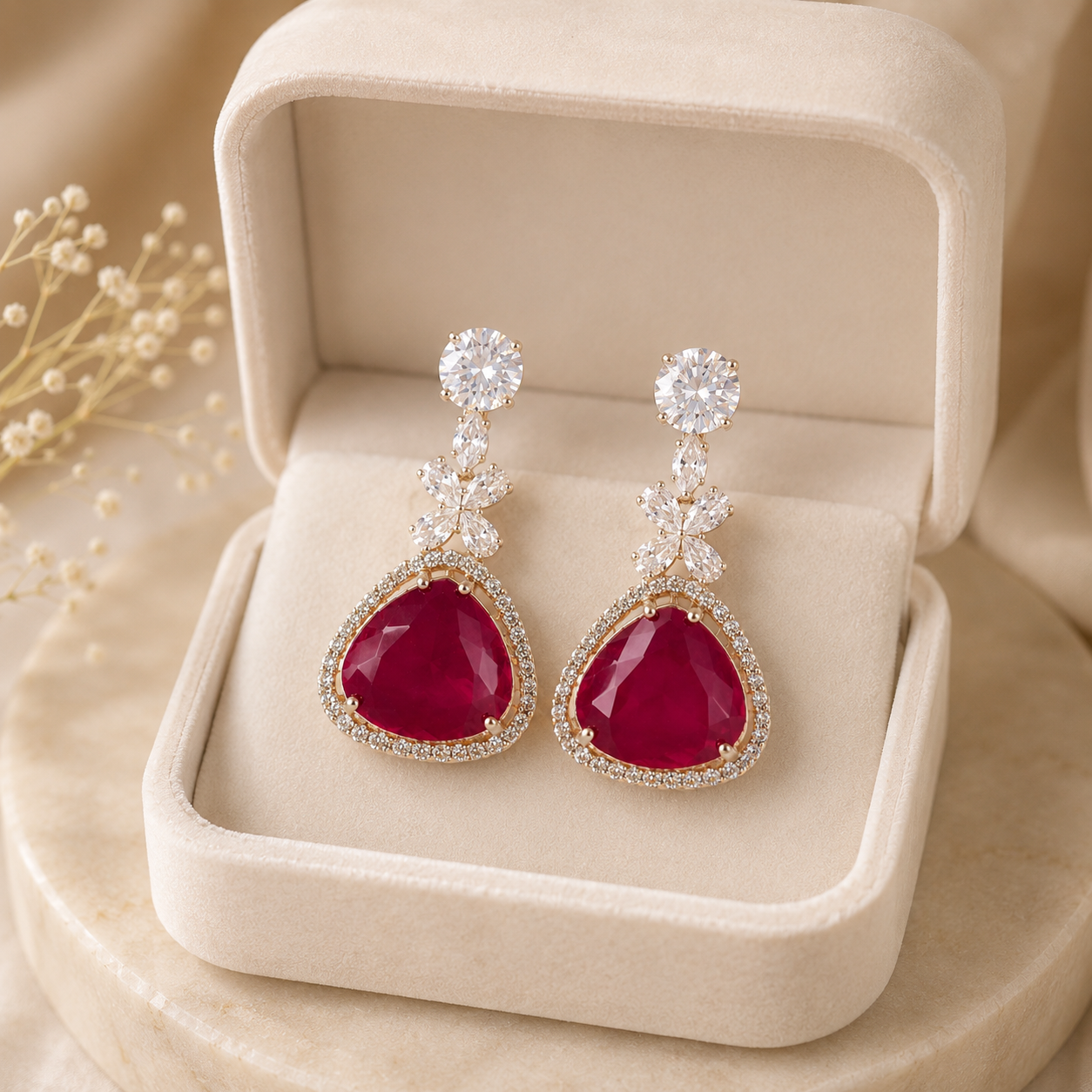 Ruby Crystal Triangle Drop Earrings