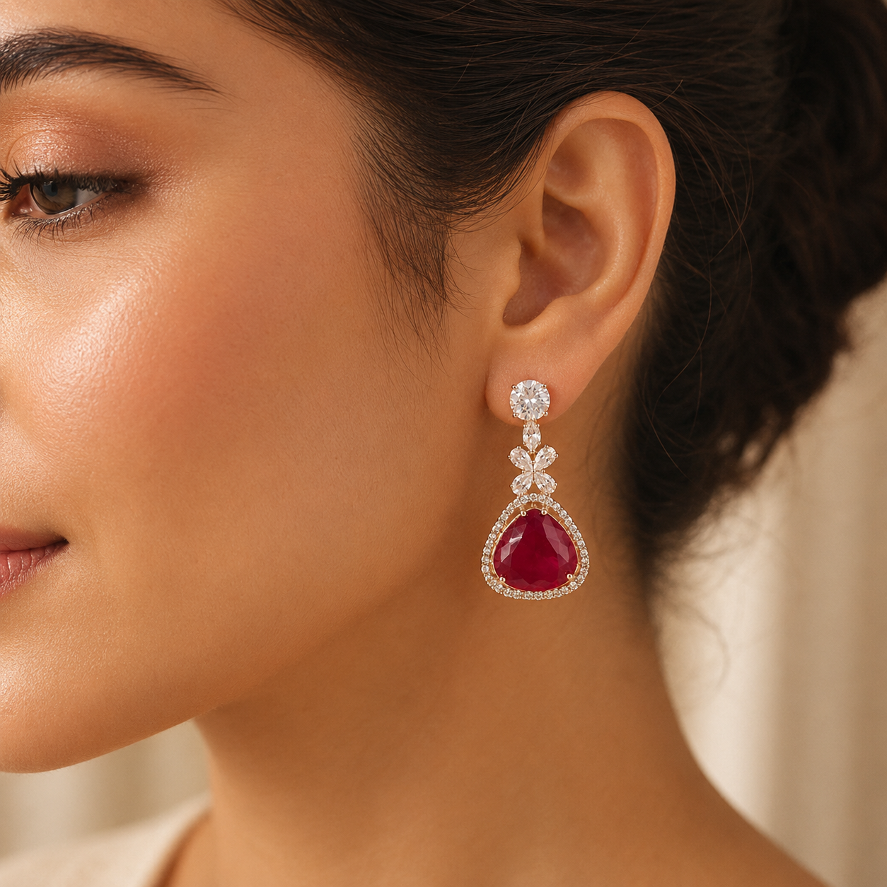 Ruby Crystal Triangle Drop Earrings