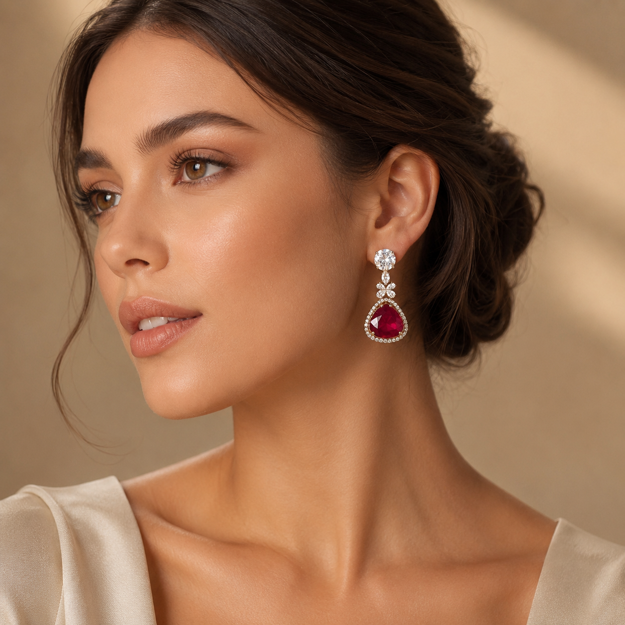 Ruby Crystal Triangle Drop Earrings