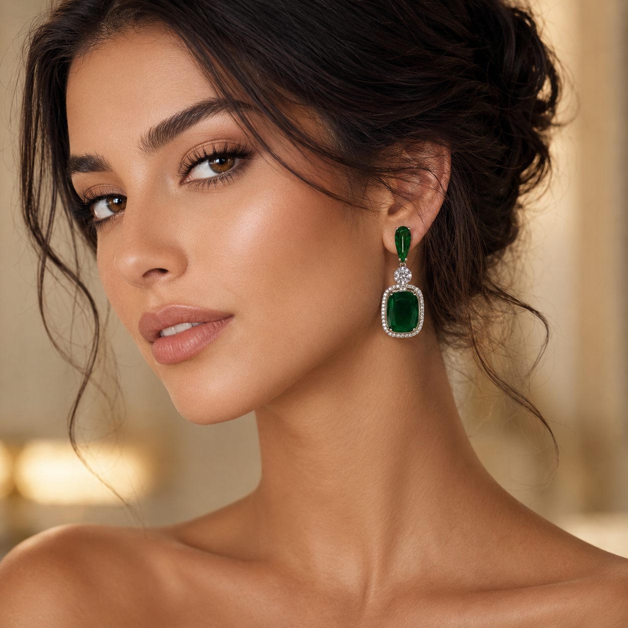 Emerald Crystal Cushion Drop Earrings