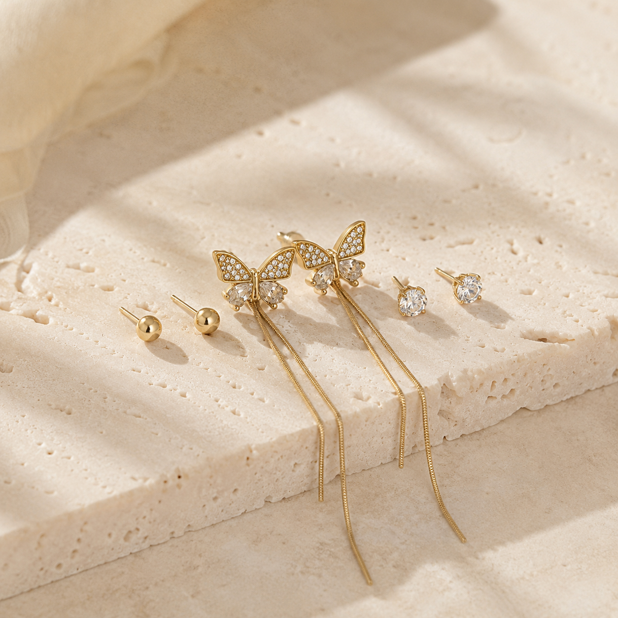 Gold Butterfly Tassel Earring Set of 3