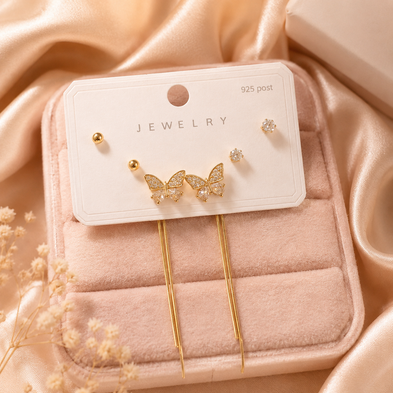 Gold Butterfly Tassel Earring Set of 3