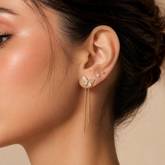 Gold Butterfly Tassel Earring Set of 3