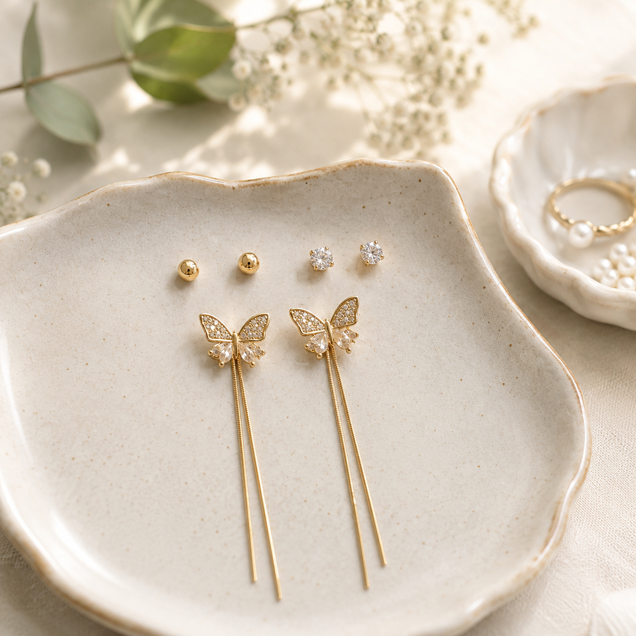 Gold Butterfly Tassel Earring Set of 3