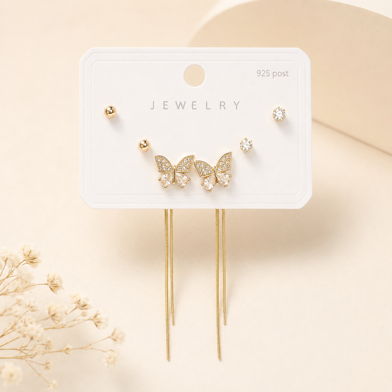 Gold Butterfly Tassel Earring Set of 3