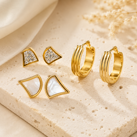 Gold Geometric Stainless Steel Earring Set of 3