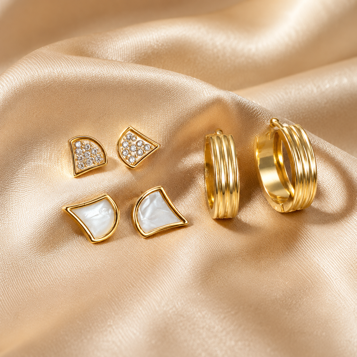 Gold Geometric Stainless Steel Earring Set of 3