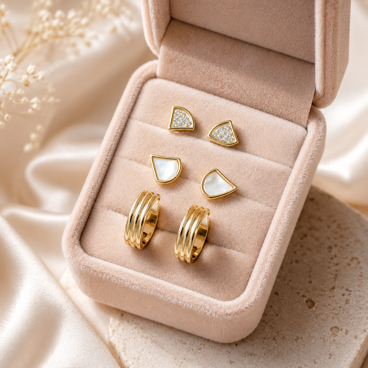 Gold Geometric Stainless Steel Earring Set of 3