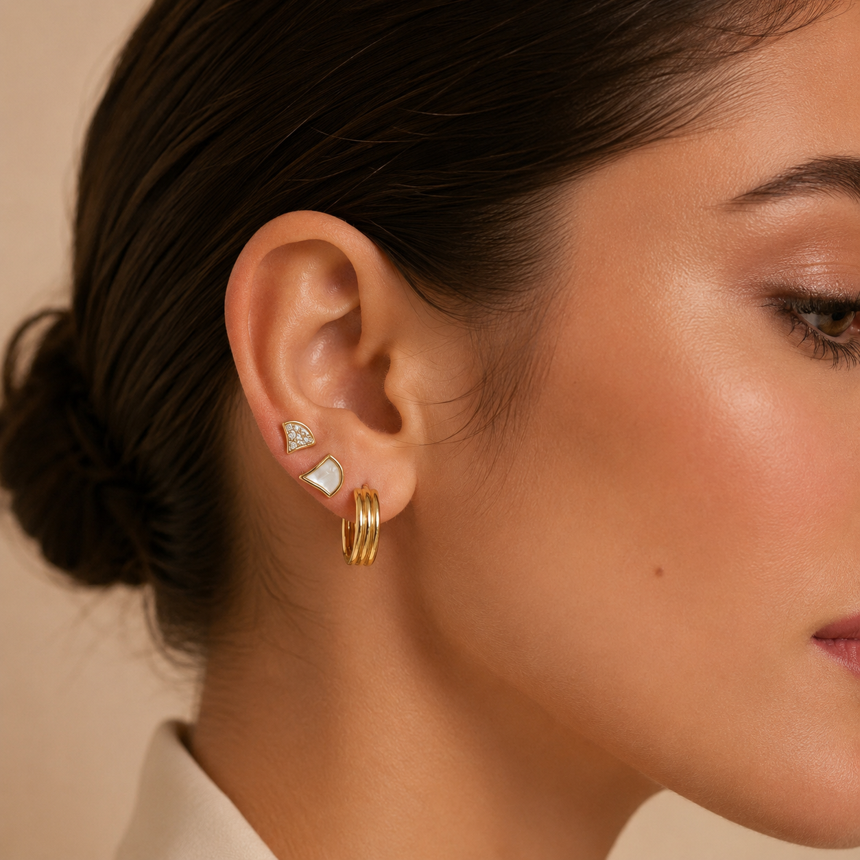 Gold Geometric Stainless Steel Earring Set of 3