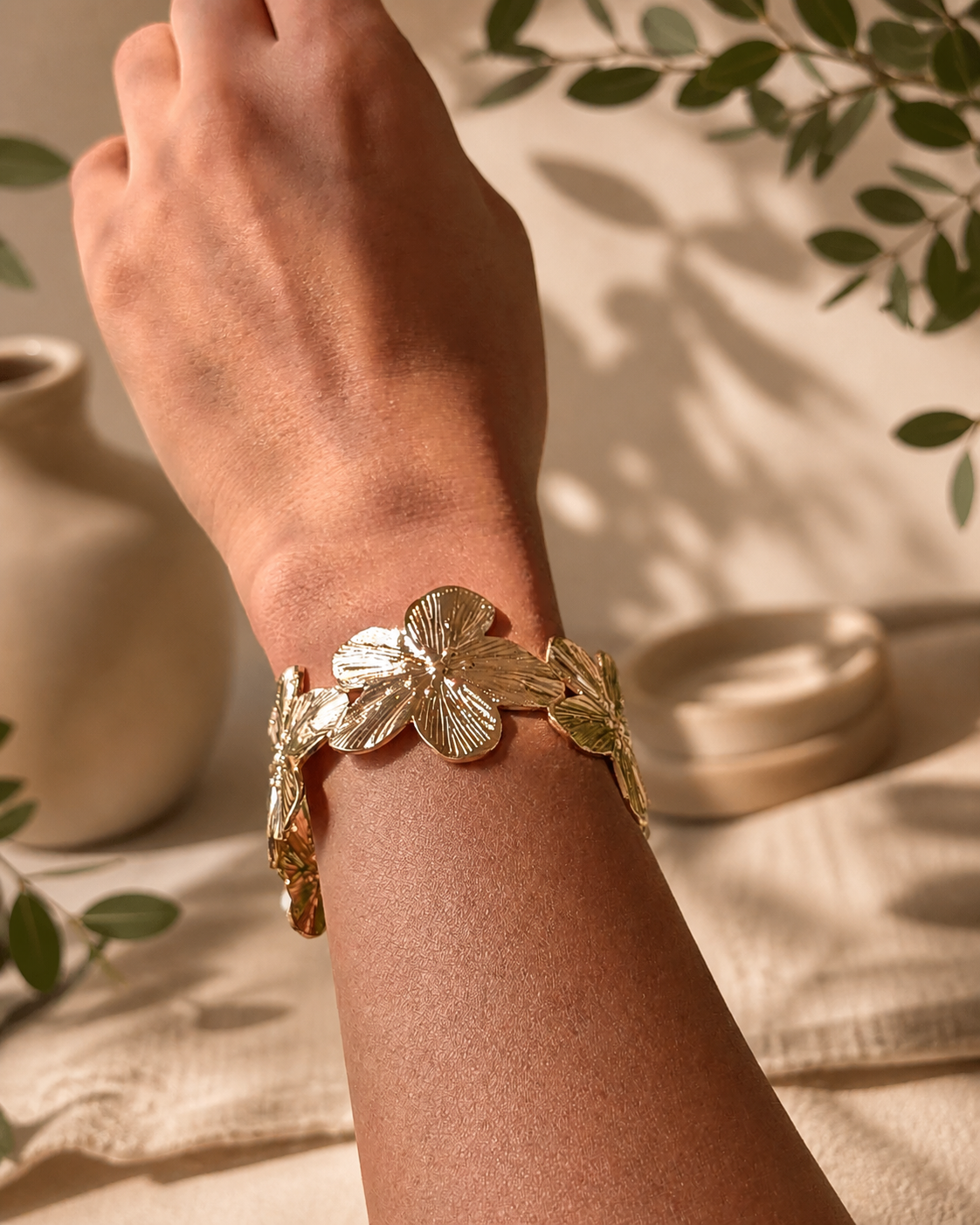 Gold Floral Cuff Bracelet