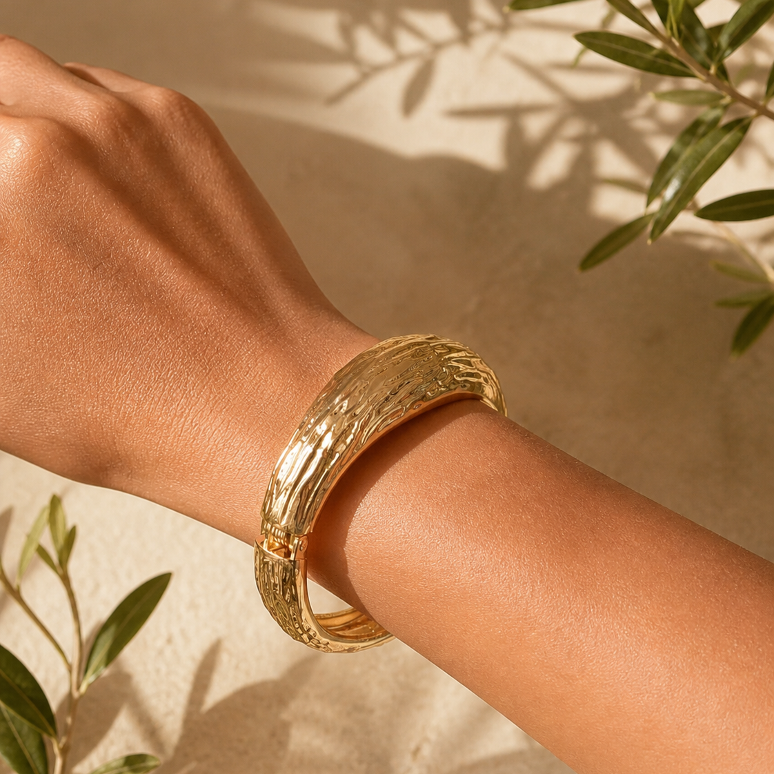 Gold Textured Bark Bangle