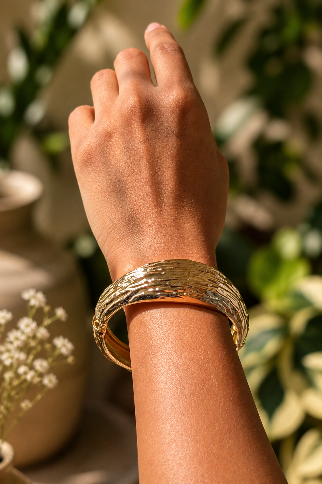 Gold Textured Bark Bangle