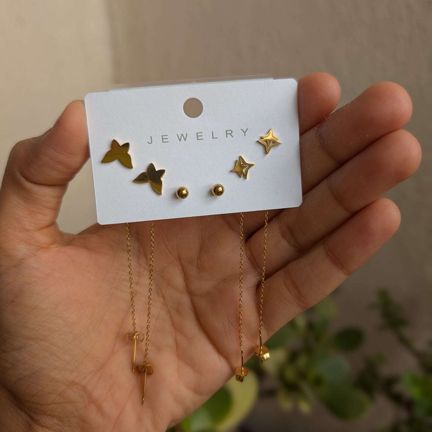 Gold Star & Chain Tassel Earring Set of 3