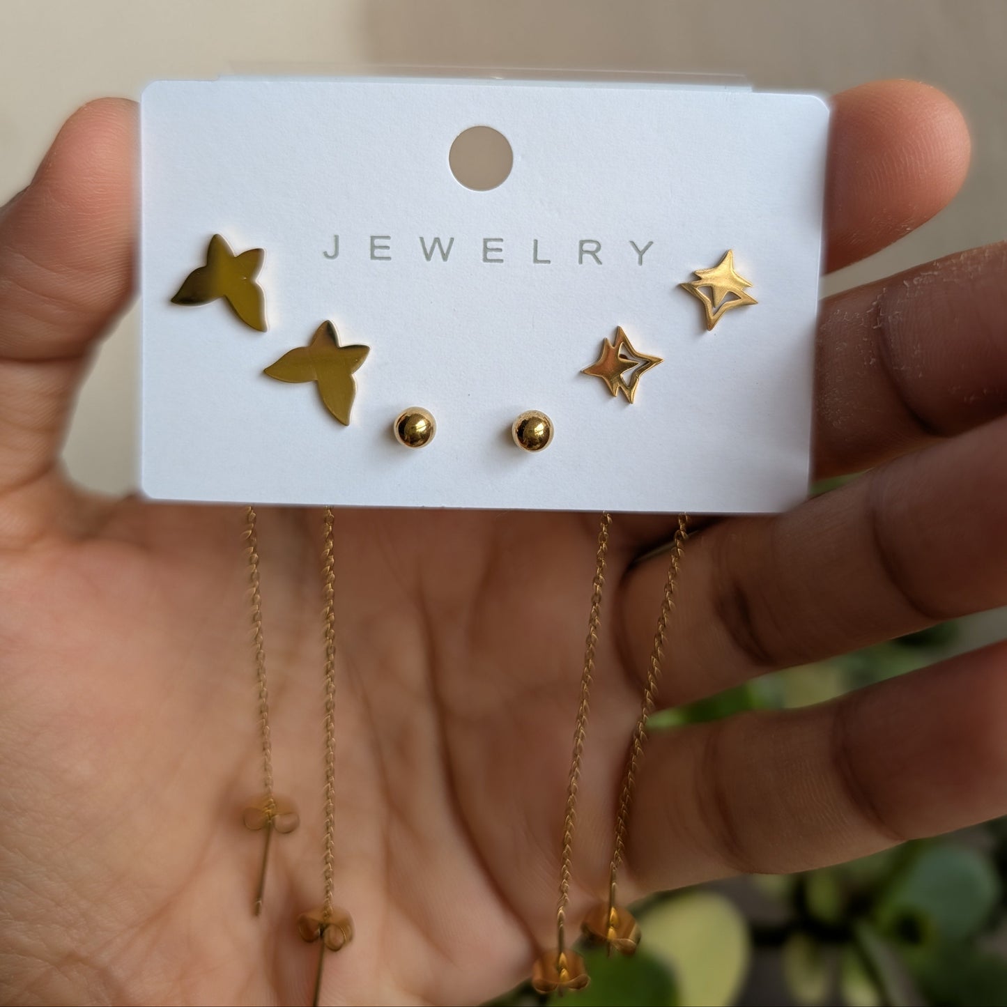 Gold Star & Chain Tassel Earring Set of 3