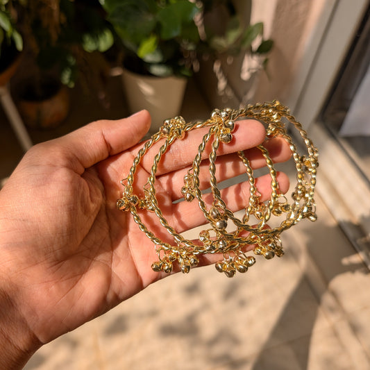 Gold Ghungroo Twisted Kashmiri Bangle Set of 4 – Size 2.8