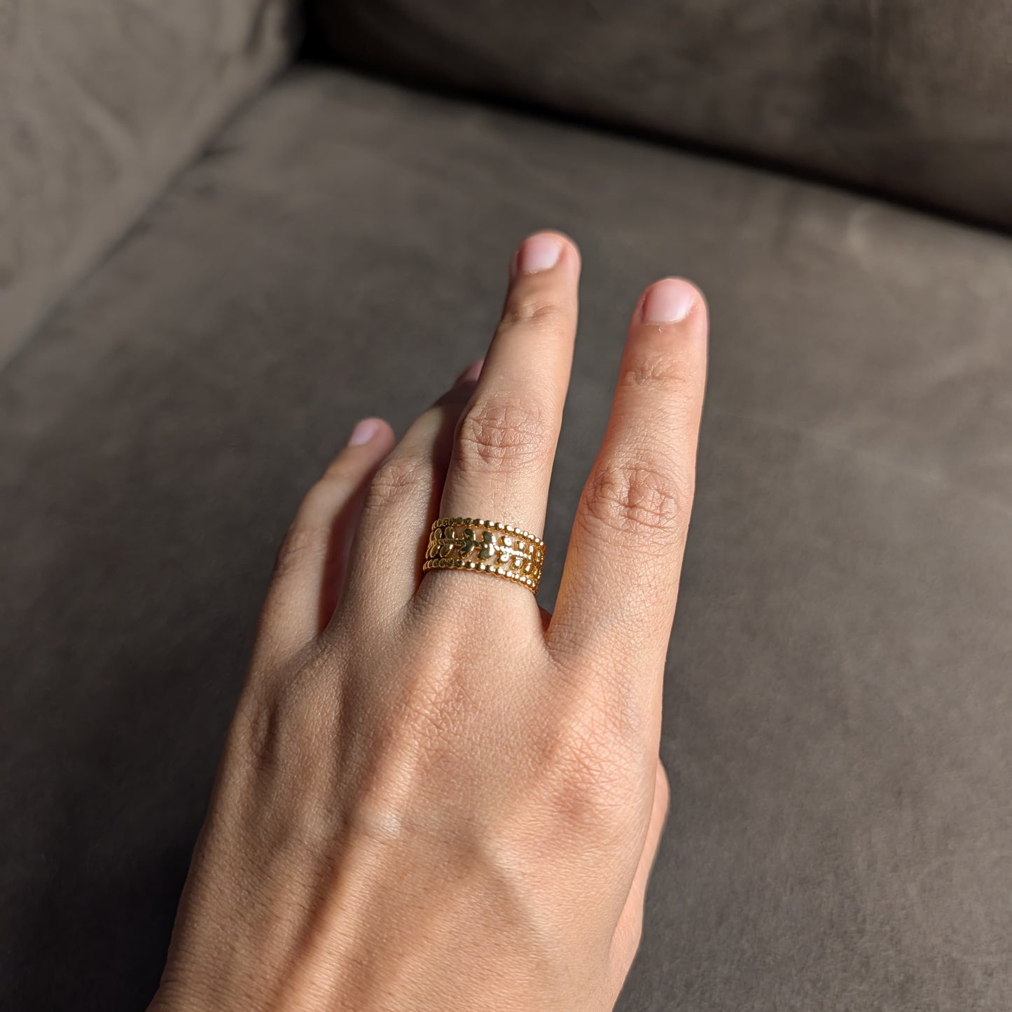 Gold Feather & Filigree Ring Set of 2