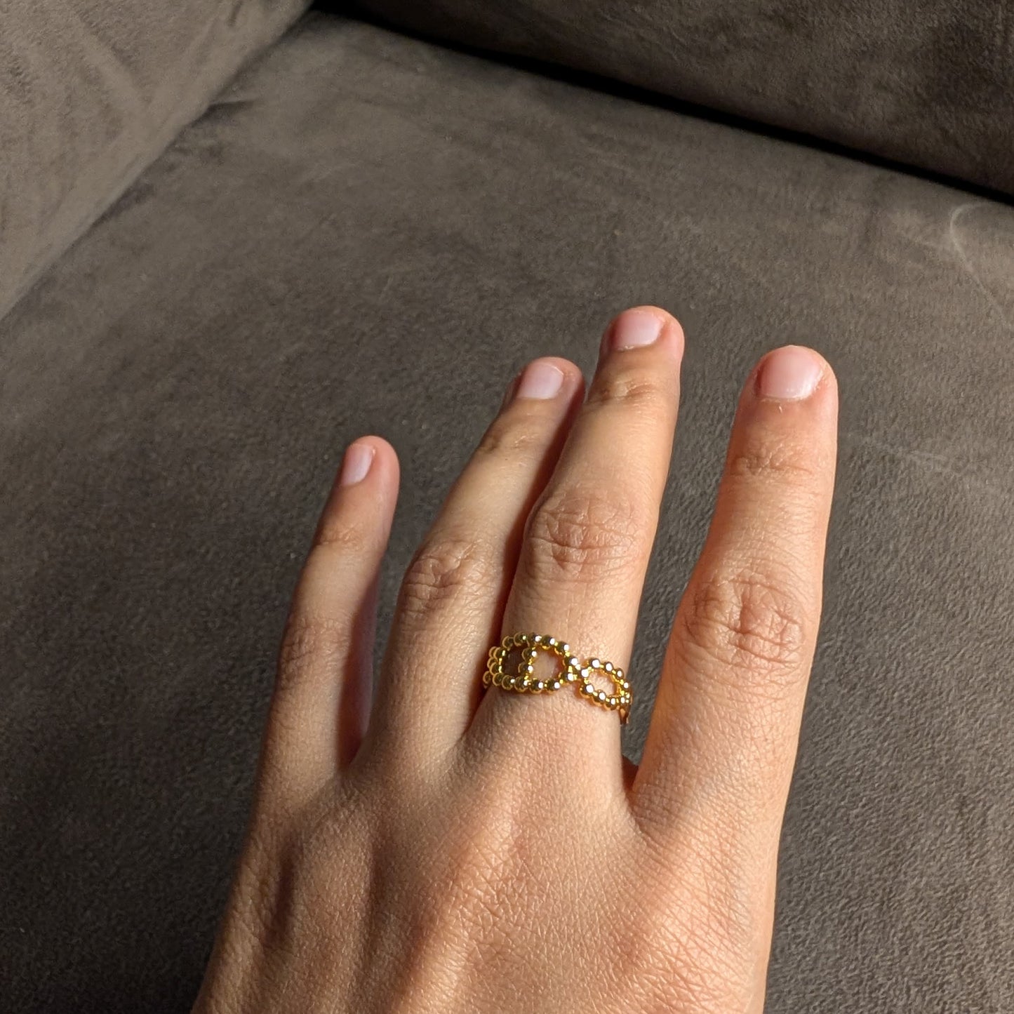 Gold Open Heart & Chain Link Ring Set of 2