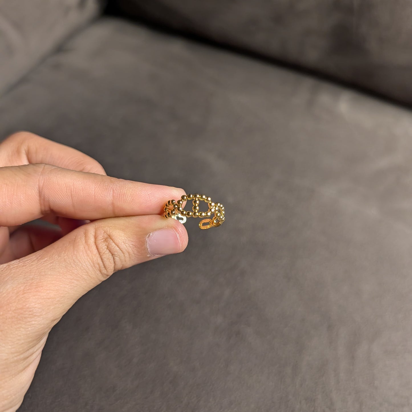 Gold Open Heart & Chain Link Ring Set of 2
