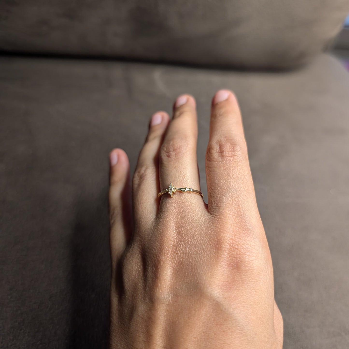 Gold Starburst Crystal Open Band Ring
