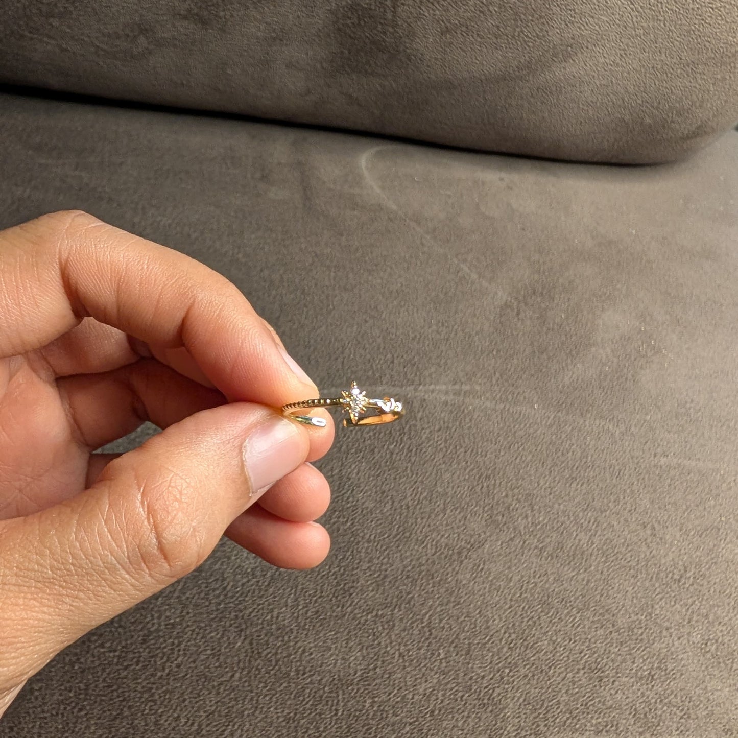 Gold Starburst Crystal Open Band Ring
