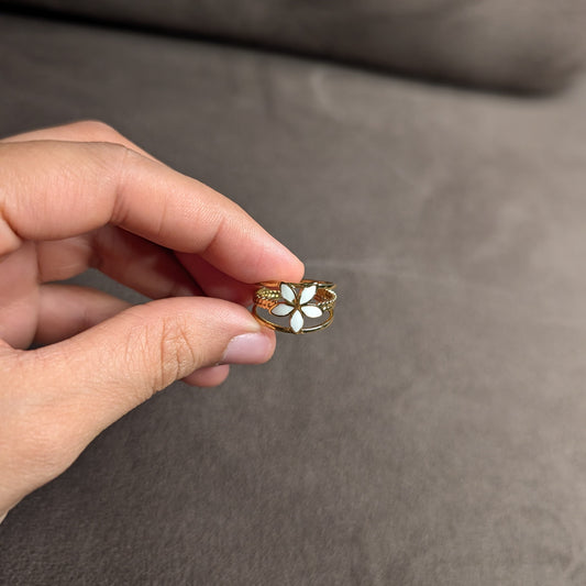 Gold White Flower Double Band Open Ring