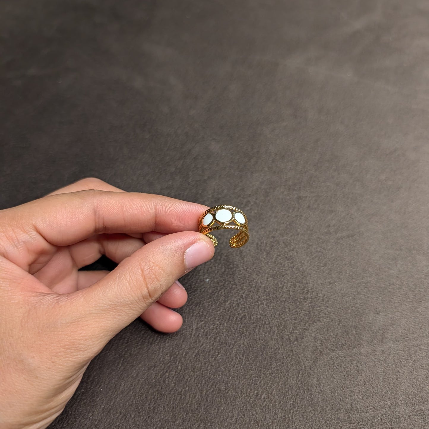 Gold Triple White Stone Wide Band Ring