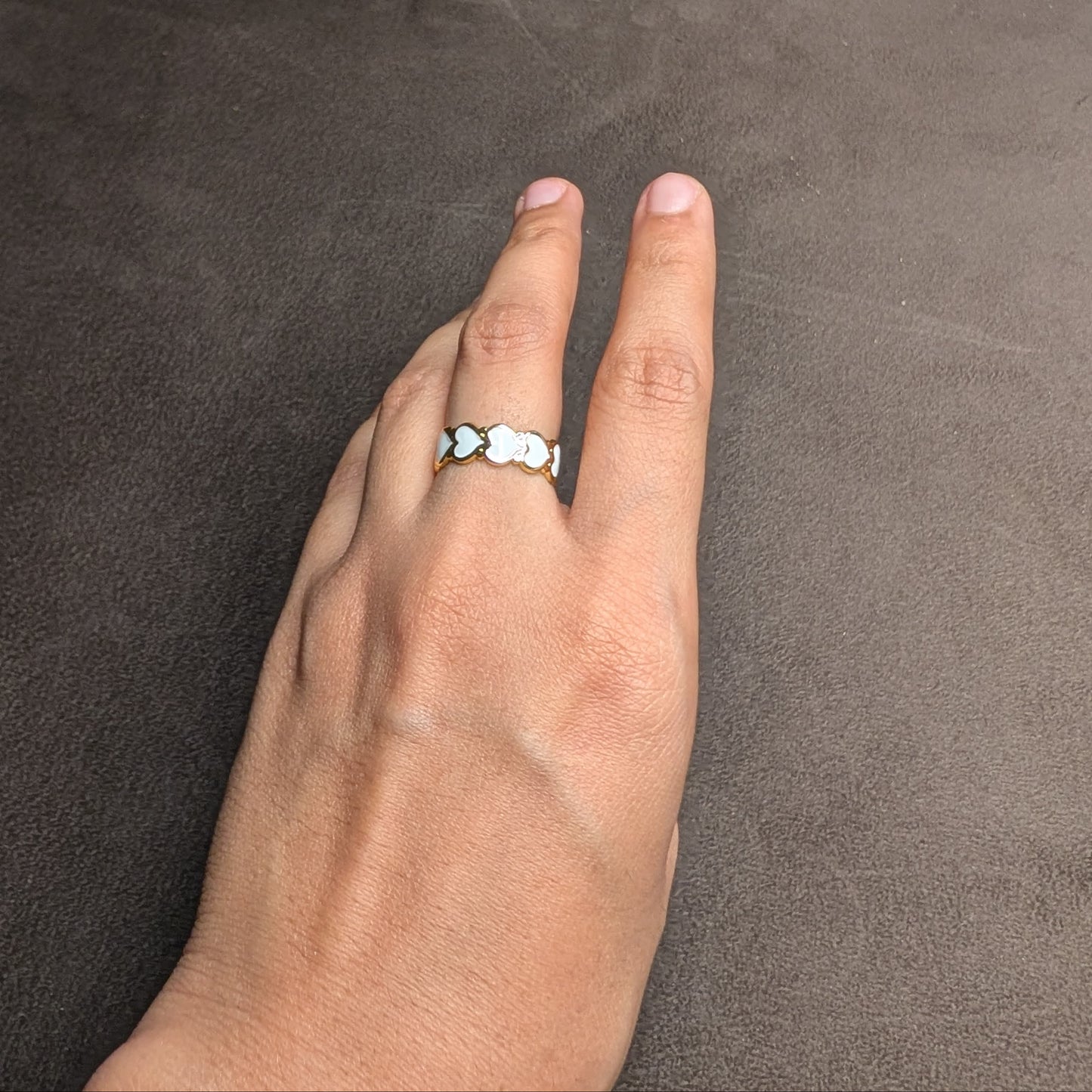 Gold White Heart Eternity Band Ring