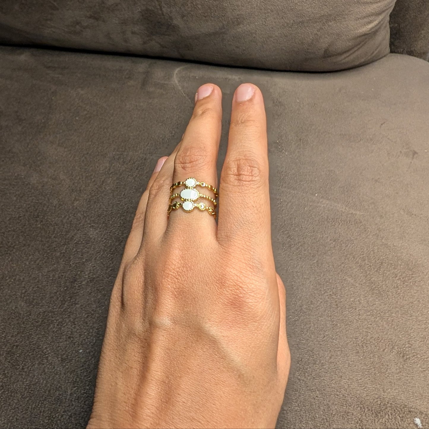Golden Stacked Ring with White Stone