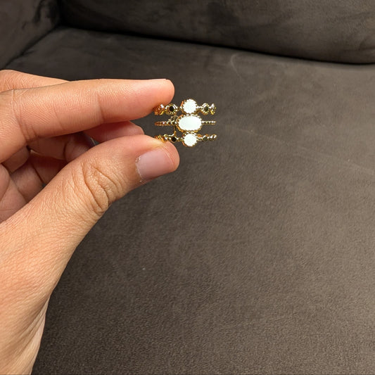 Golden Stacked Ring with White Stone