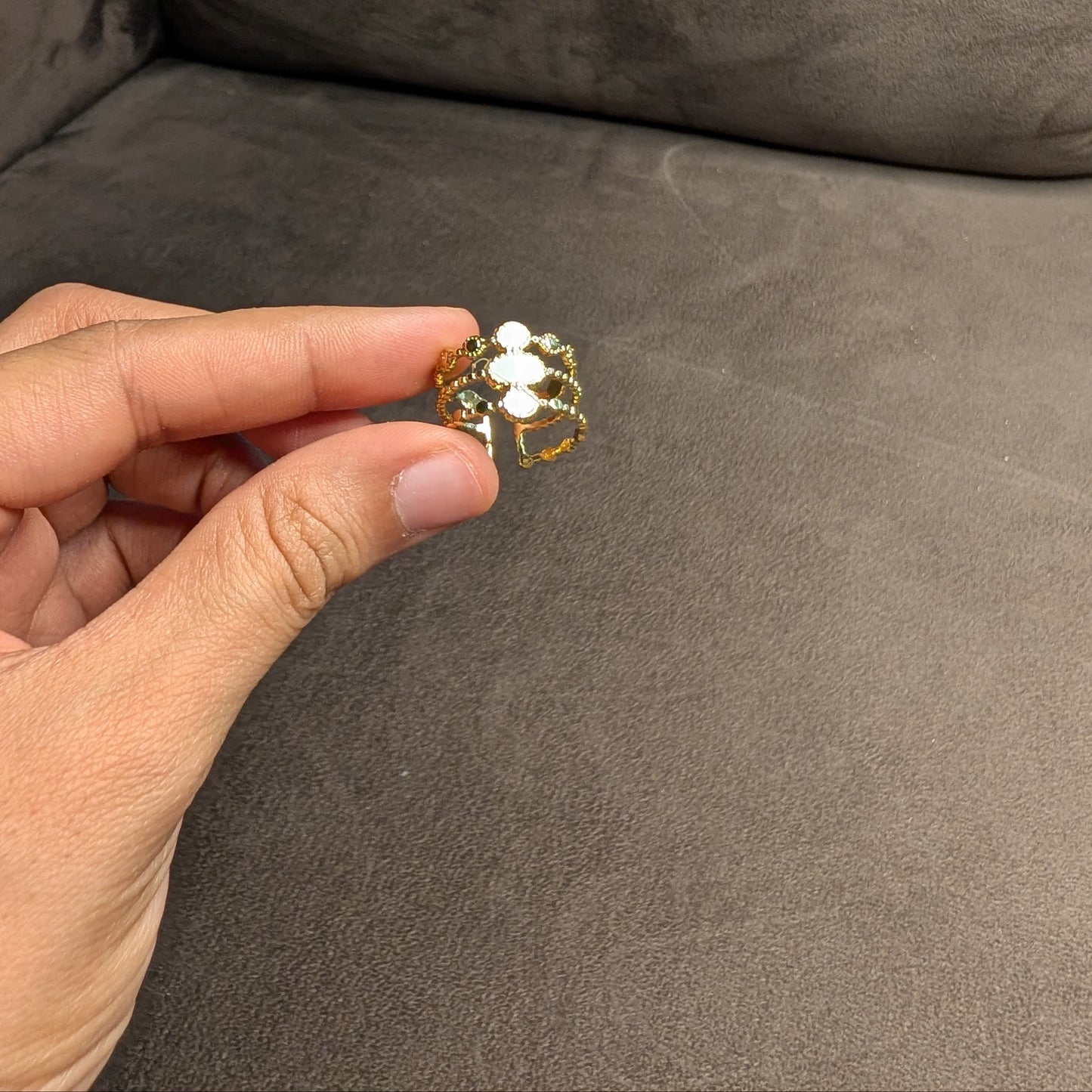 Golden Stacked Ring with White Stone