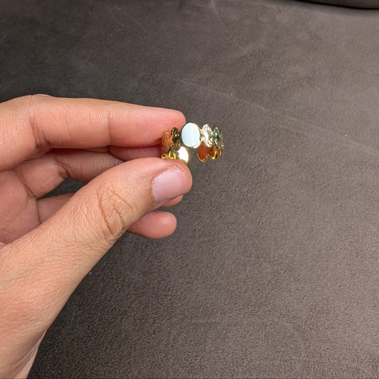 Gold Black & White Enamel Charm Band Ring