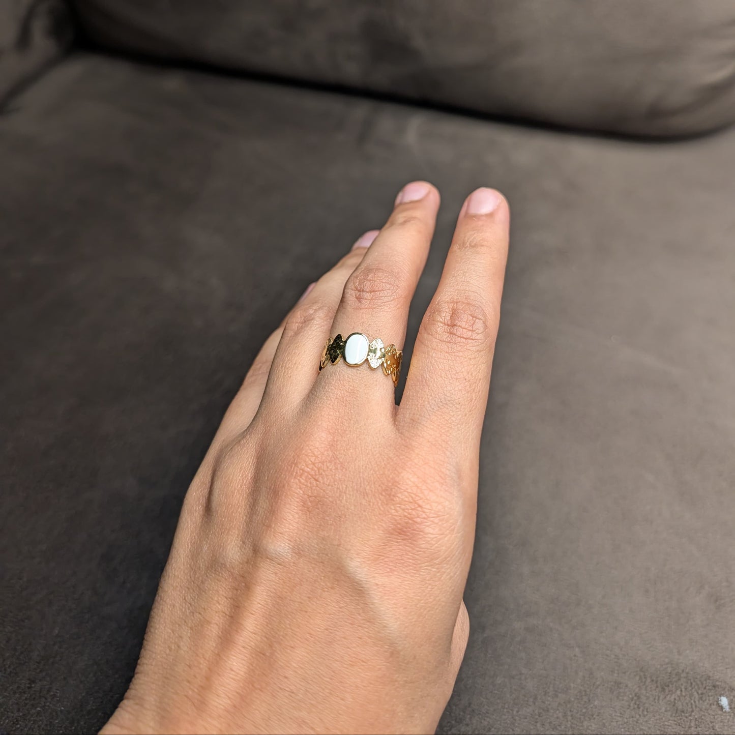 Gold Black & White Enamel Charm Band Ring