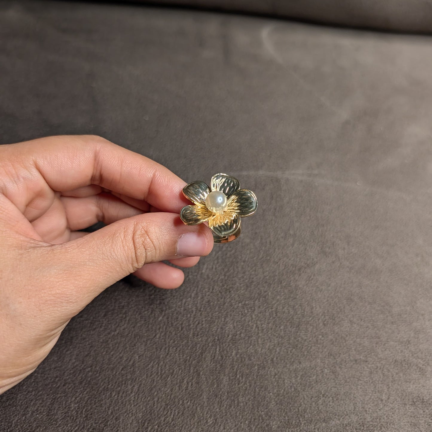 Gold Flower Pearl Centre Statement Ring