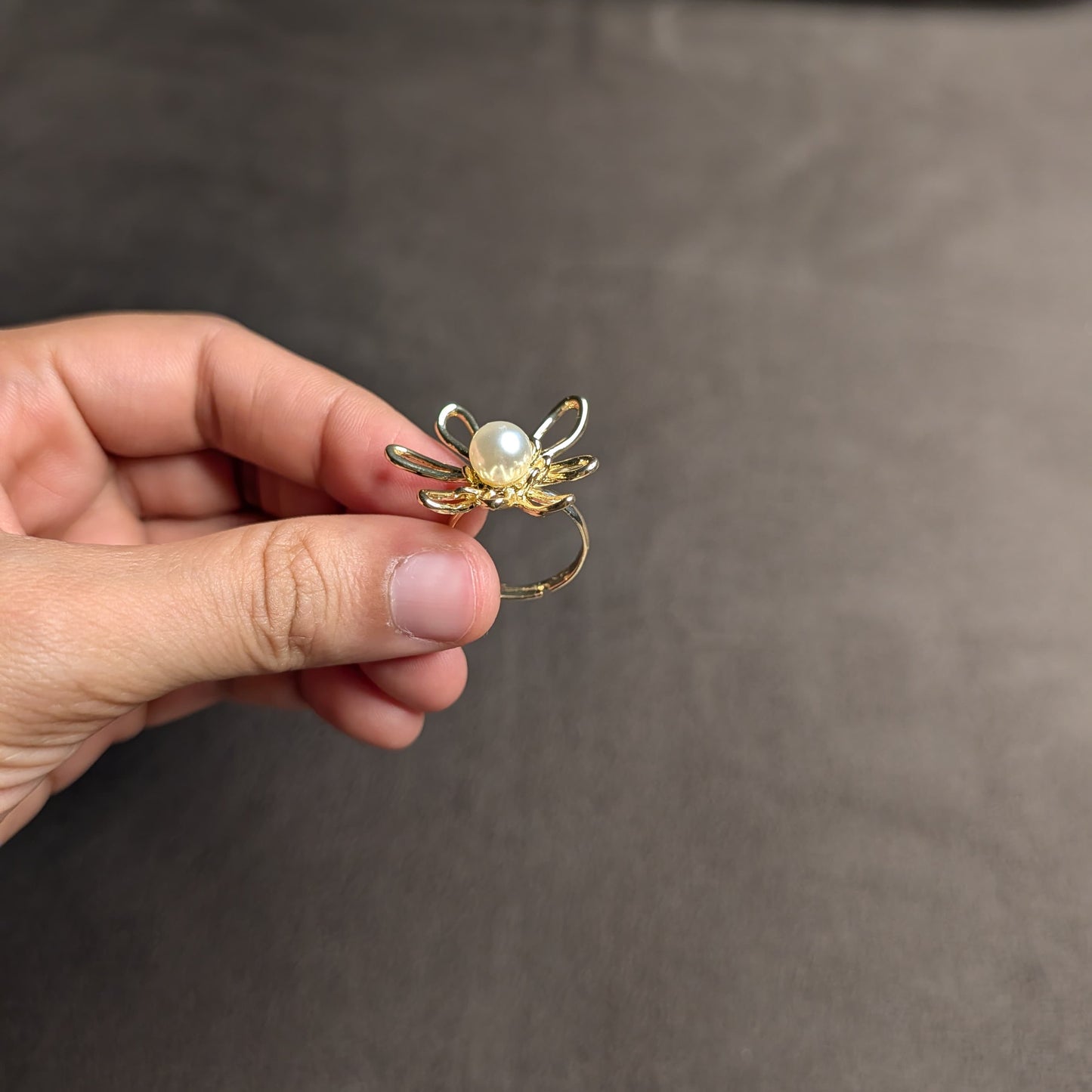 Gold Open Petal Flower Pearl Centre Statement Ring