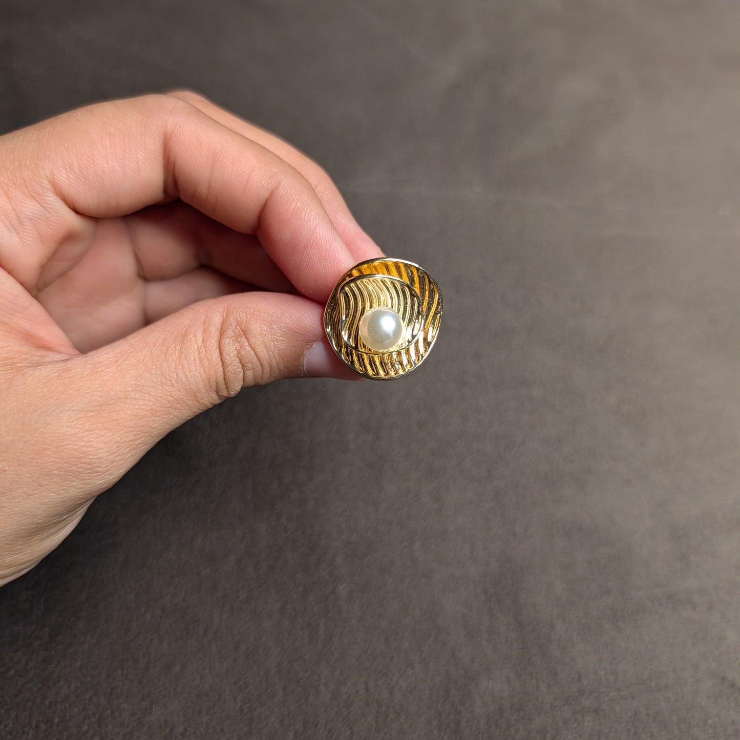 Gold Pointed Petal Sunburst Pearl Centre Ring