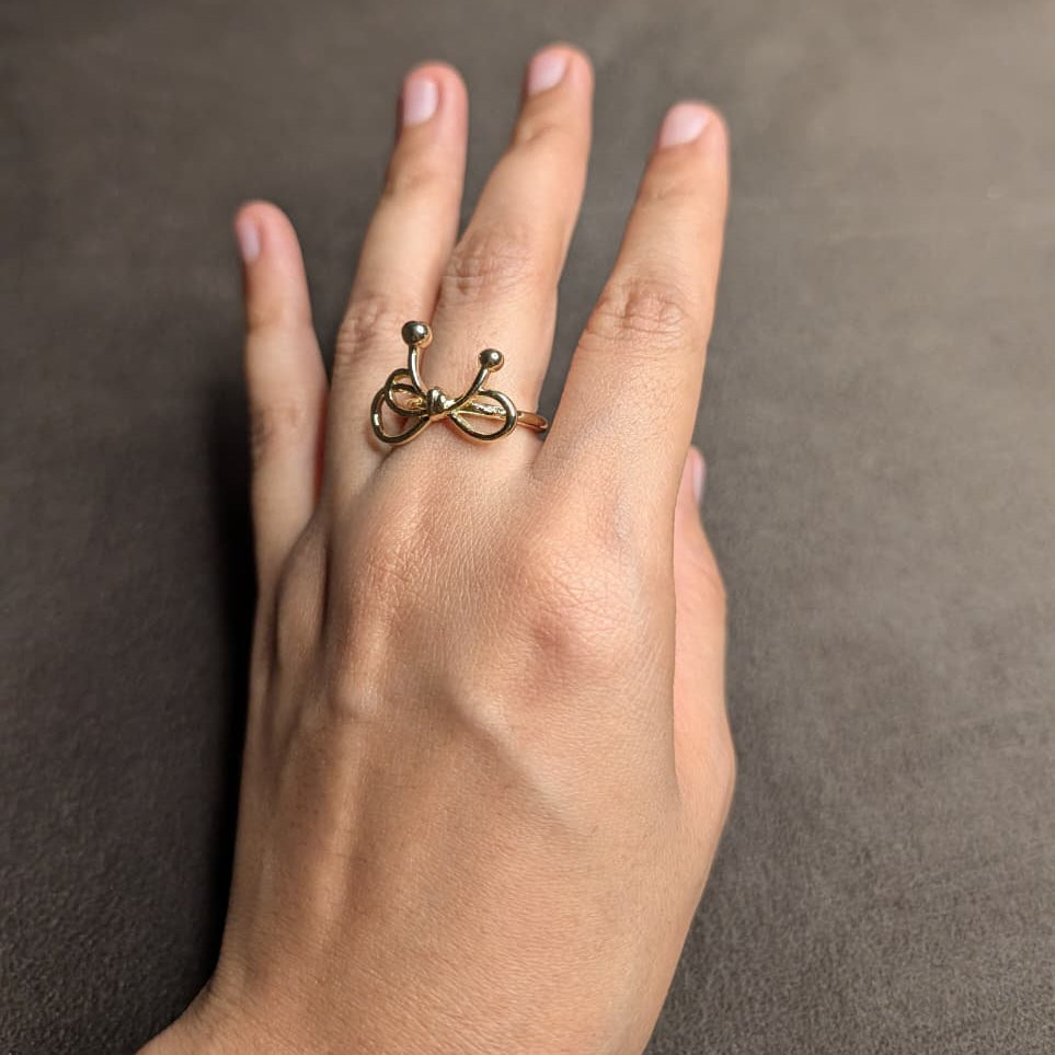 Gold Delicate Leaf & Pearl Open Band Ring