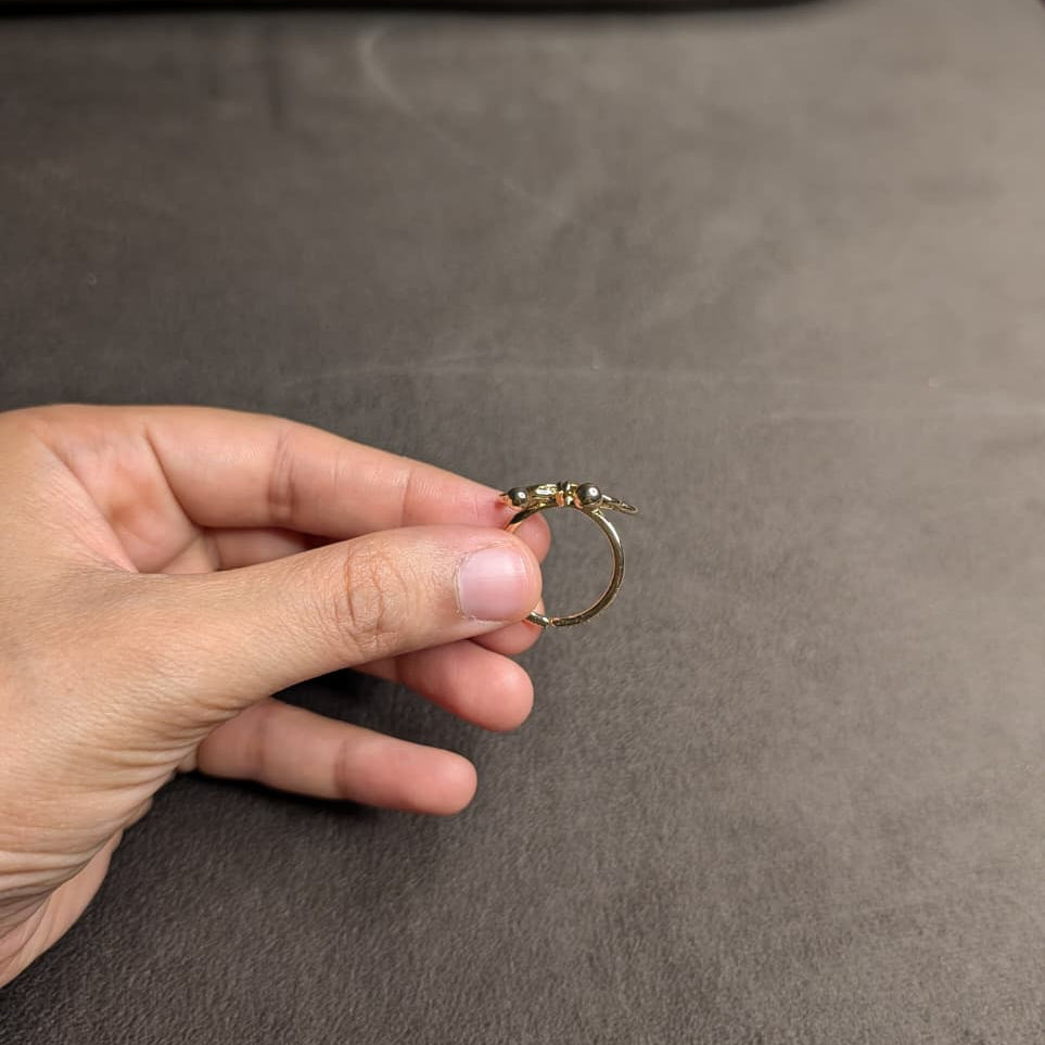 Gold Delicate Leaf & Pearl Open Band Ring