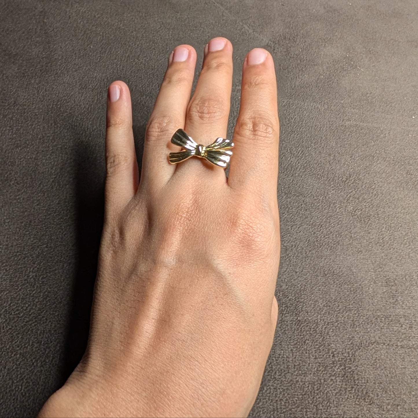 Gold Ribbed Bow Statement Ring