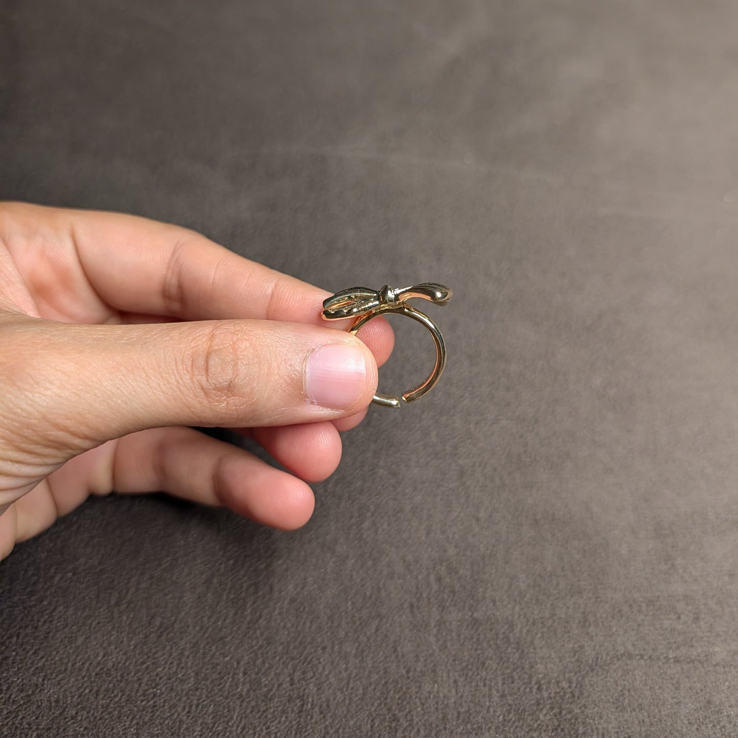 Gold Ribbed Bow Statement Ring
