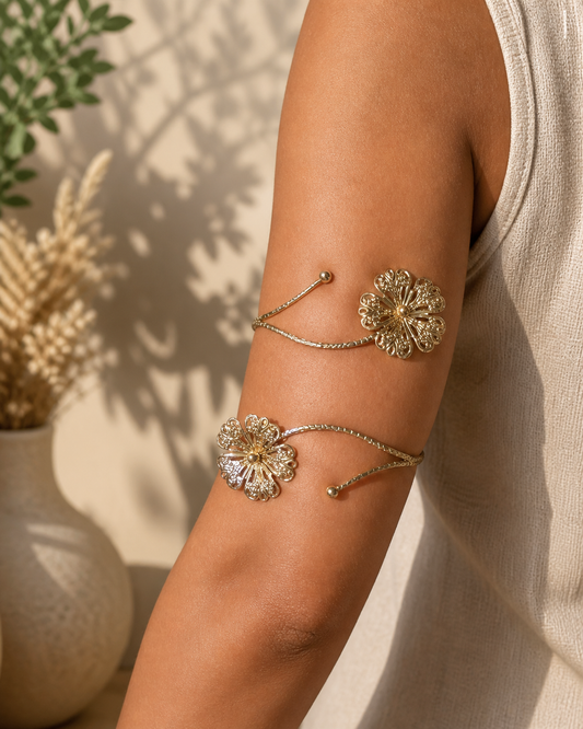 Gold Double Flower Arm Cuff